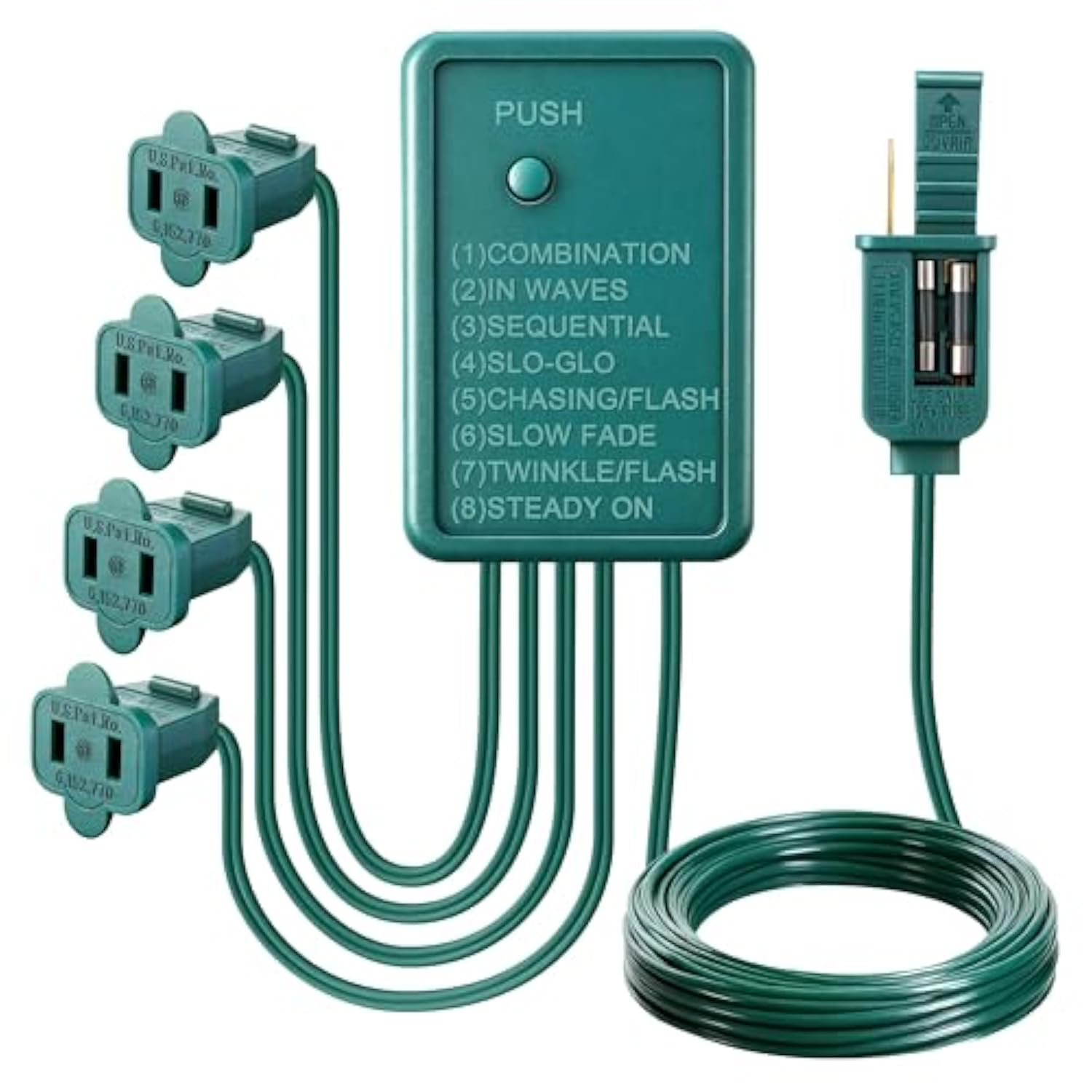 4 Channel Chase Christmas Light Controller, 1.25A 147W Per Channel, Ip44 Waterproof Christmas Light Flasher Plug With 8