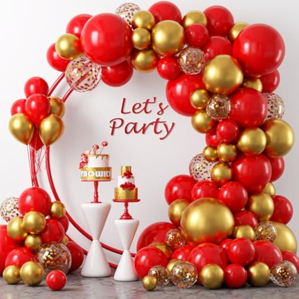 120Pcs Red Gold Balloon Garland Kit with Confetti Balloons for Valentine Wedding Party