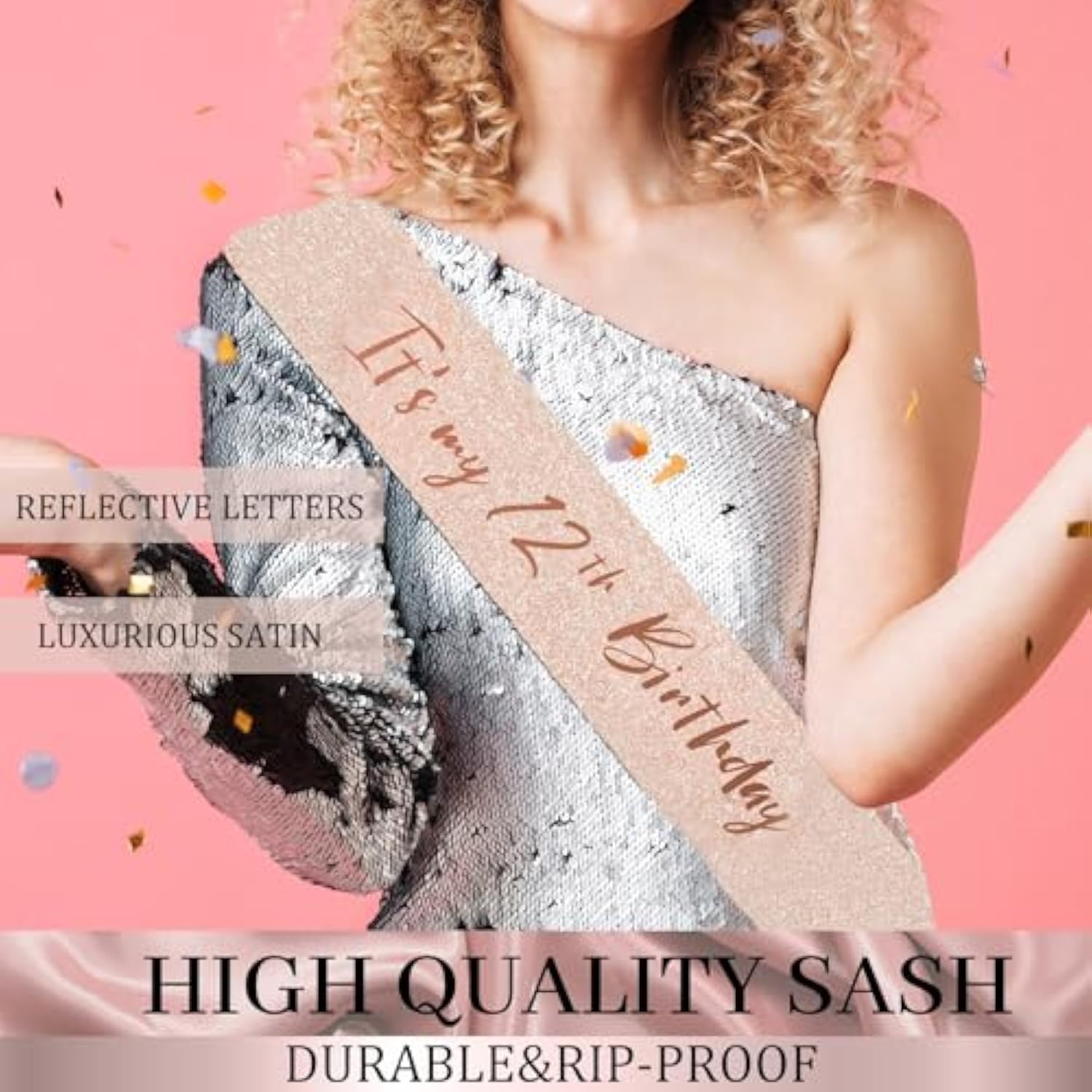 12Th Birthday Decorations Balloon Set Women'S Arch, Rose Gold 12Th Birthday Banner And Party Tablecloth, Belt And Tiara, Pink Gold 12Th Balloon, Pink Birthday Cake Top, Latex Balloon * 60