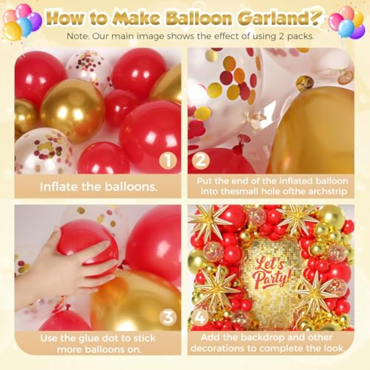 153Pcs Red And Gold Balloons Garland Arch Kit With Stars - 22 18 12 10 5 Inch Different Size Red Metallic Gold Confetti Latex Balloon For Birthday Valentine'S Day Wedding Party Decorations