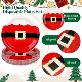 100 Pcs Christmas Paper Plates 9 Inch Disposable Santa Christmas Dinnerware Set Xmas Dinner Plates Table Decorations Holiday Party Supplies, Serve 100 Guests