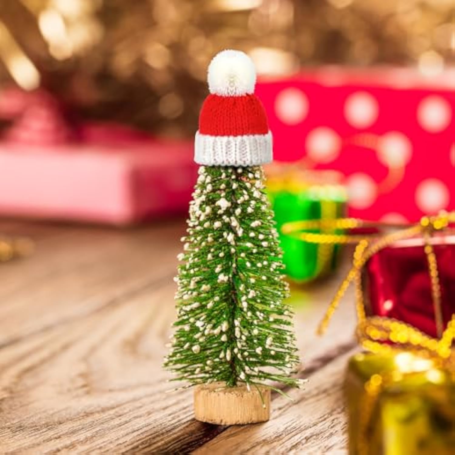 12 Pieces Mini Christmas Knit Hats Round Tiny Santa Hats With Pom Pom Knitting Doll Caps For Crafts Small Santa Caps Crafts Christmas Tree Ornaments For Diy Hair Accessories (Red)