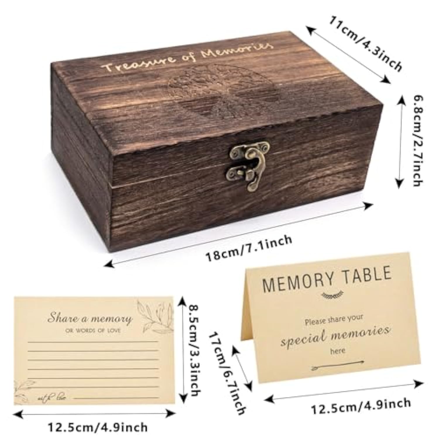 Wooden Share Love & Memories Box With 50 Pcs Share A Memory Cards For Celebration Of Life Decorations - Elegant Keepsake For Funerals, Weddings, Birthdays & Graduations - Heirloom Storage Box