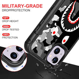 Compatible With Iphone 13 Case Iphone 14 Case Cool Camo Black White Shark Street Fashion Design For Boys, 3-Layer Rugged Shockproof Hard Plastic Bumper Silicone Rubber Heavy Duty Protection Cover