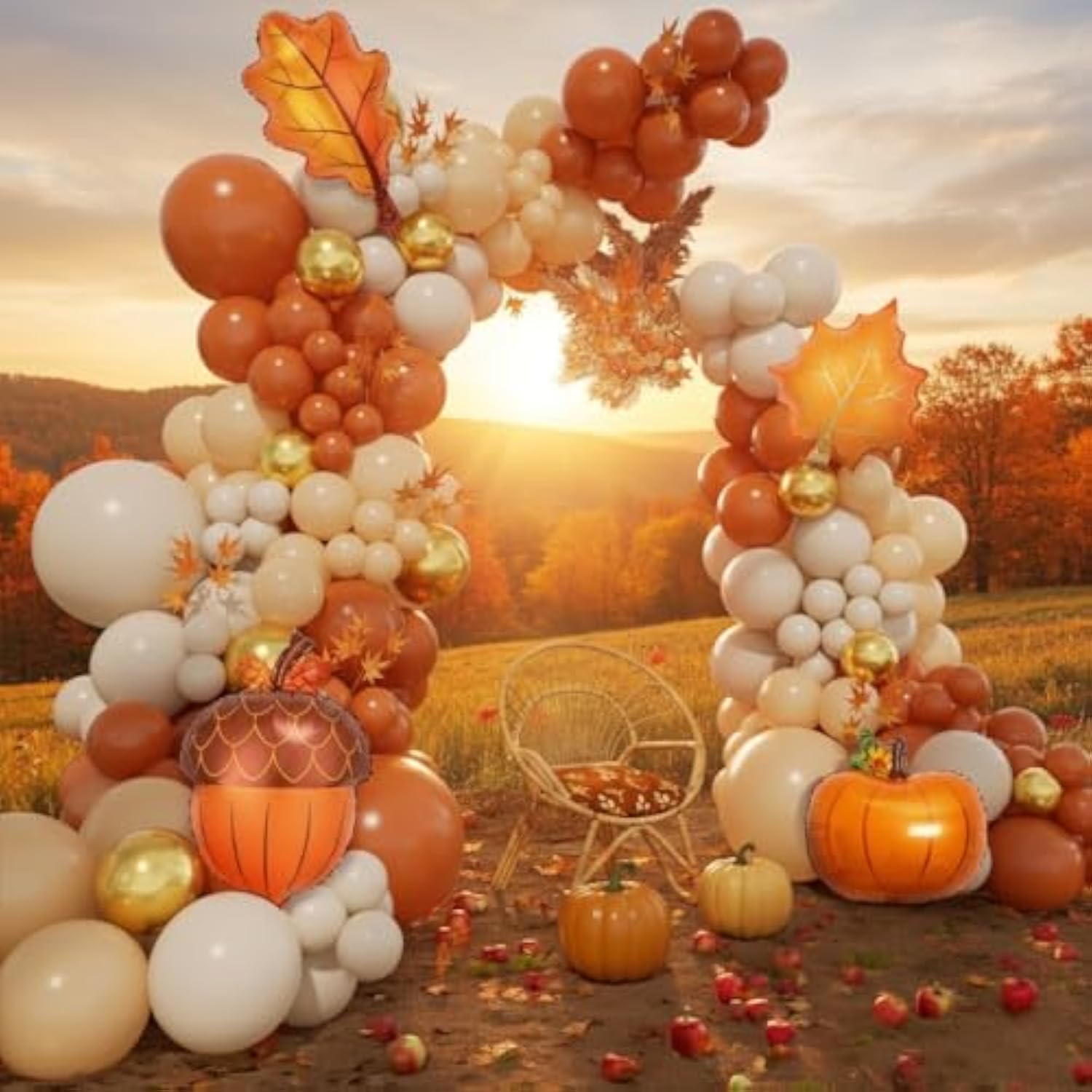 Burnt Orange Balloon Arch Kit with White Gold Orange Balloons for Fall Baby Shower