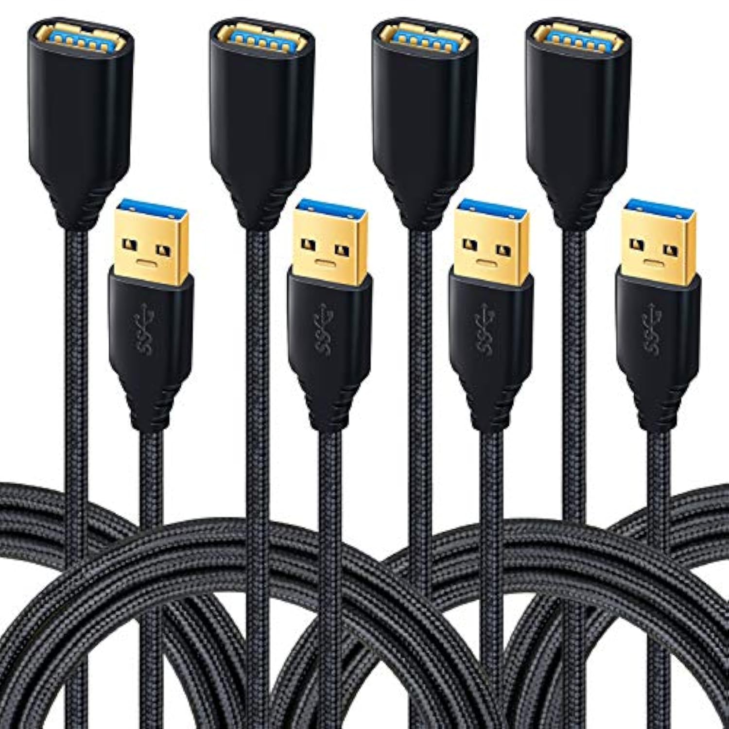 Usb 3.0 Extension Cable, 4Pack [6Ft] Usb A Male To Female Braided Extender Cord 5Gbps Fast Data Transfer For Hard Drive, Keyboard, Mouse, Webcam, Usb Flash Drive, Printer - Black