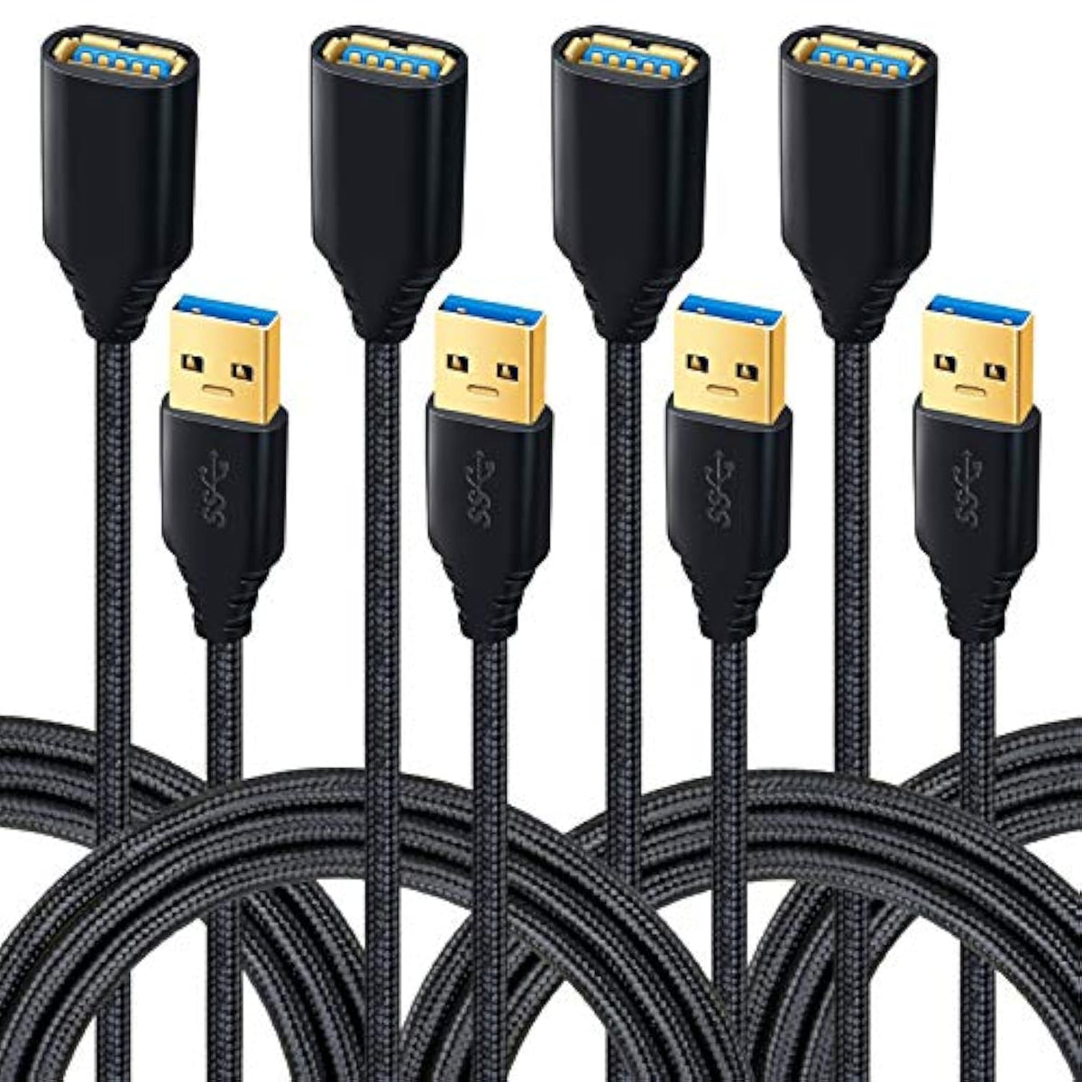 Usb 3.0 Extension Cable, 4Pack [6Ft] Usb A Male To Female Braided Extender Cord 5Gbps Fast Data Transfer For Hard Drive, Keyboard, Mouse, Webcam, Usb Flash Drive, Printer - Black