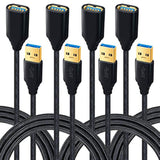 Usb 3.0 Extension Cable, 4Pack [6Ft] Usb A Male To Female Braided Extender Cord 5Gbps Fast Data Transfer For Hard Drive, Keyboard, Mouse, Webcam, Usb Flash Drive, Printer - Black