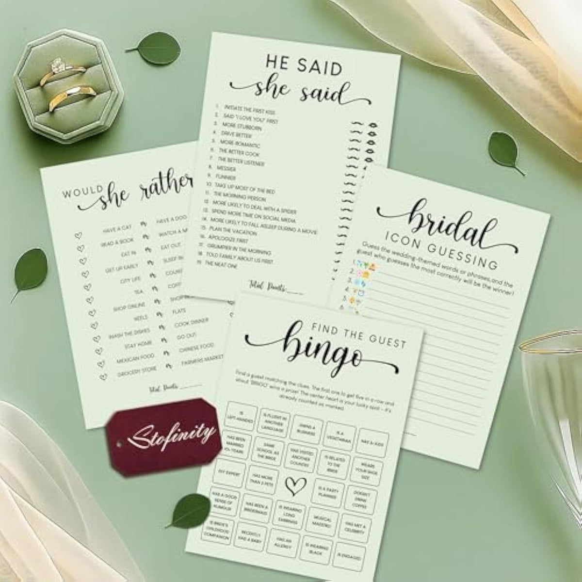 Hilarious Bridal Shower Games 30 Guests - Wedding Games For Reception Decorations, Funny Find The Guest Bingo Game, Would She Rather Sage Green Bridal Shower Activities