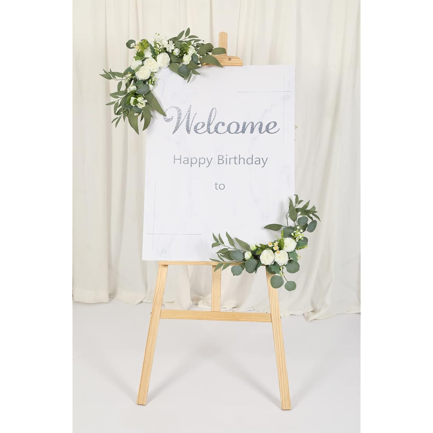 2Pcs Artificial Wedding Arch Flowers For Wedding Sign, Floral Swag Dusty Decor For Reception Ceremony Backdrop(Willow Leaves-Peony-White)