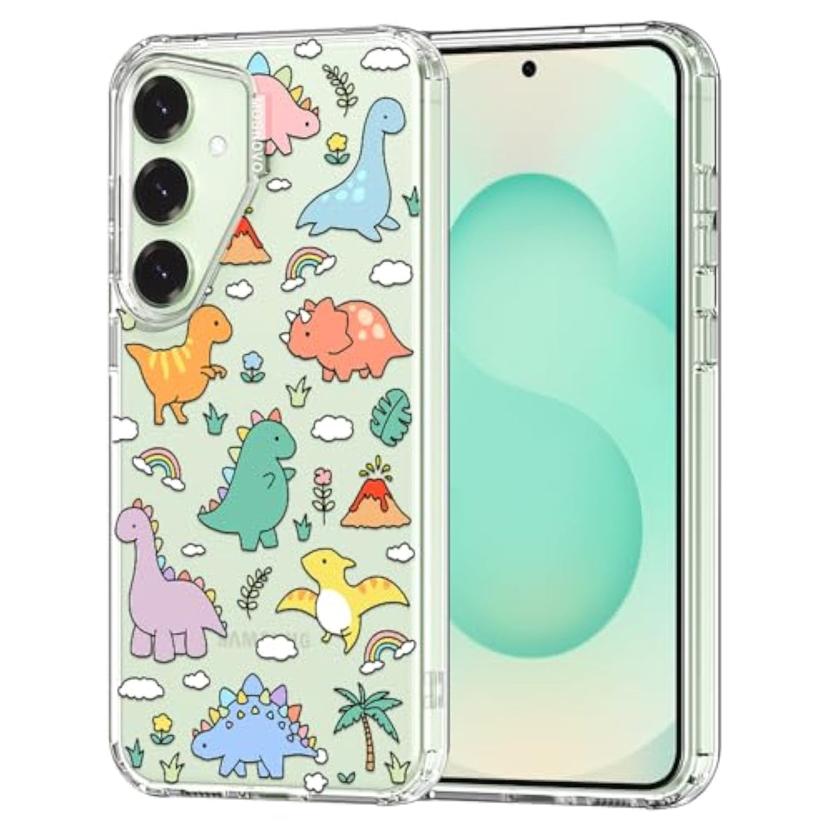 Case For Samsung Galaxy S25 Plus, [Buffertech 6.6Ft Military-Grade Drop Protection] [Anti Peel Off Tech] Clear Tpu Bumper Phone Case Cover Design - Dinosaur Land