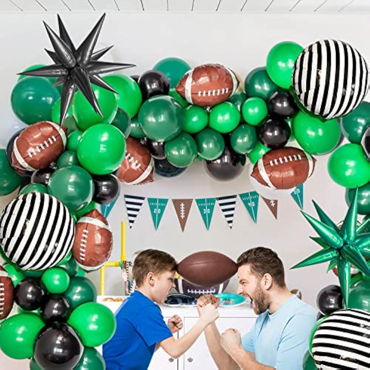 Football Balloon Garland Arch Kit Dark Green Brown Black Balloon Large Mylar Starburst For Sport Theme Super Bowl Touch Down Birthday Decorations