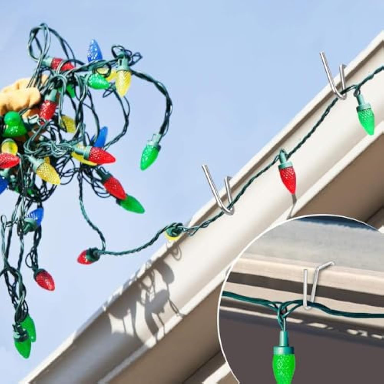 60 Metal Gutter Hooks - Weatherproof Christmas Light Clips For Outdoor Holiday Lights