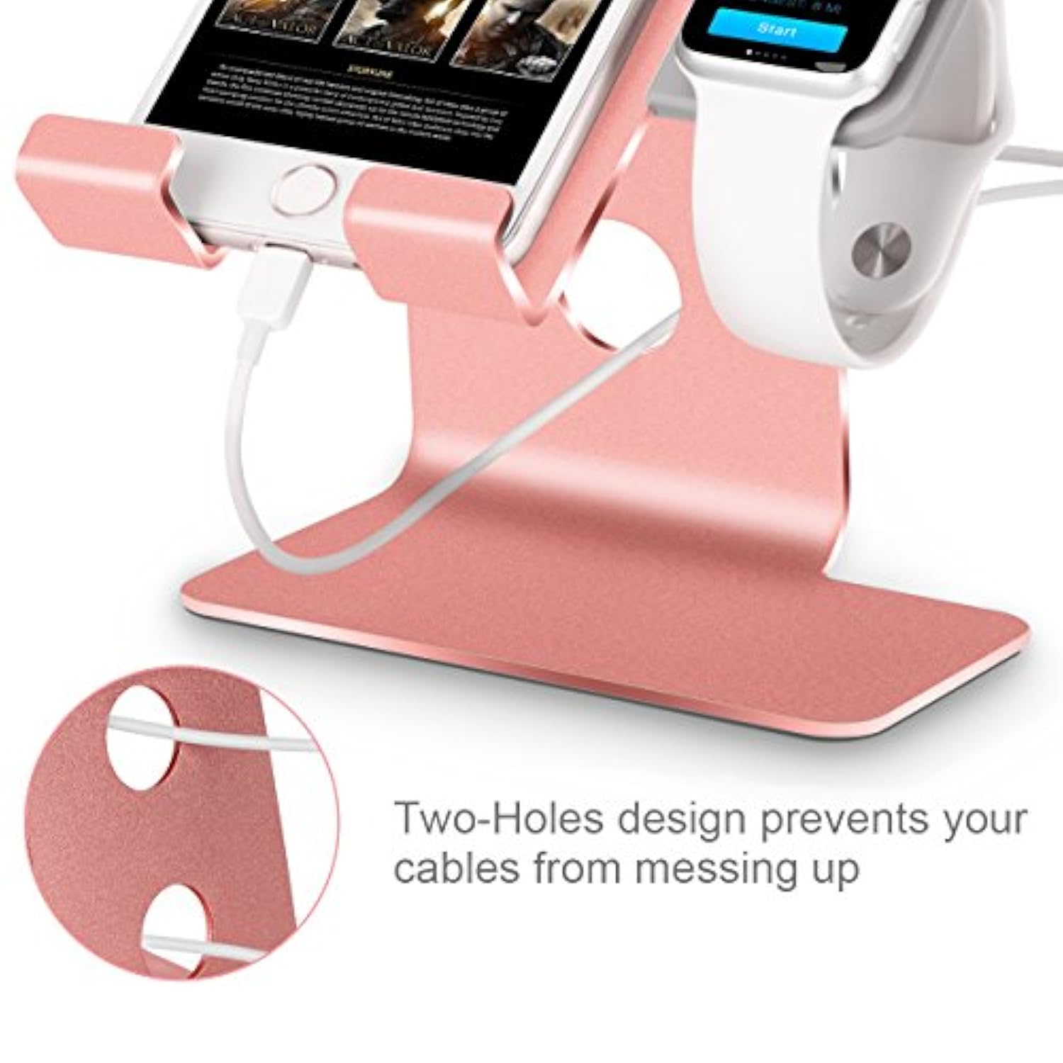 2 In 1 Charger Stand Compatible With Apple Watch Series Ultra2/Ultra/10/9/8/7/6/5/4/3/2/1/Se (38Mm/40Mm/41Mm/42Mm/44Mm/45Mm/46Mm/49Mm) And Compatible With Iphone Of All Series - Rose Gold
