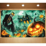 Halloween Photo Backdrop Skeleton Pumpkin Haunted Castle Party Decorations