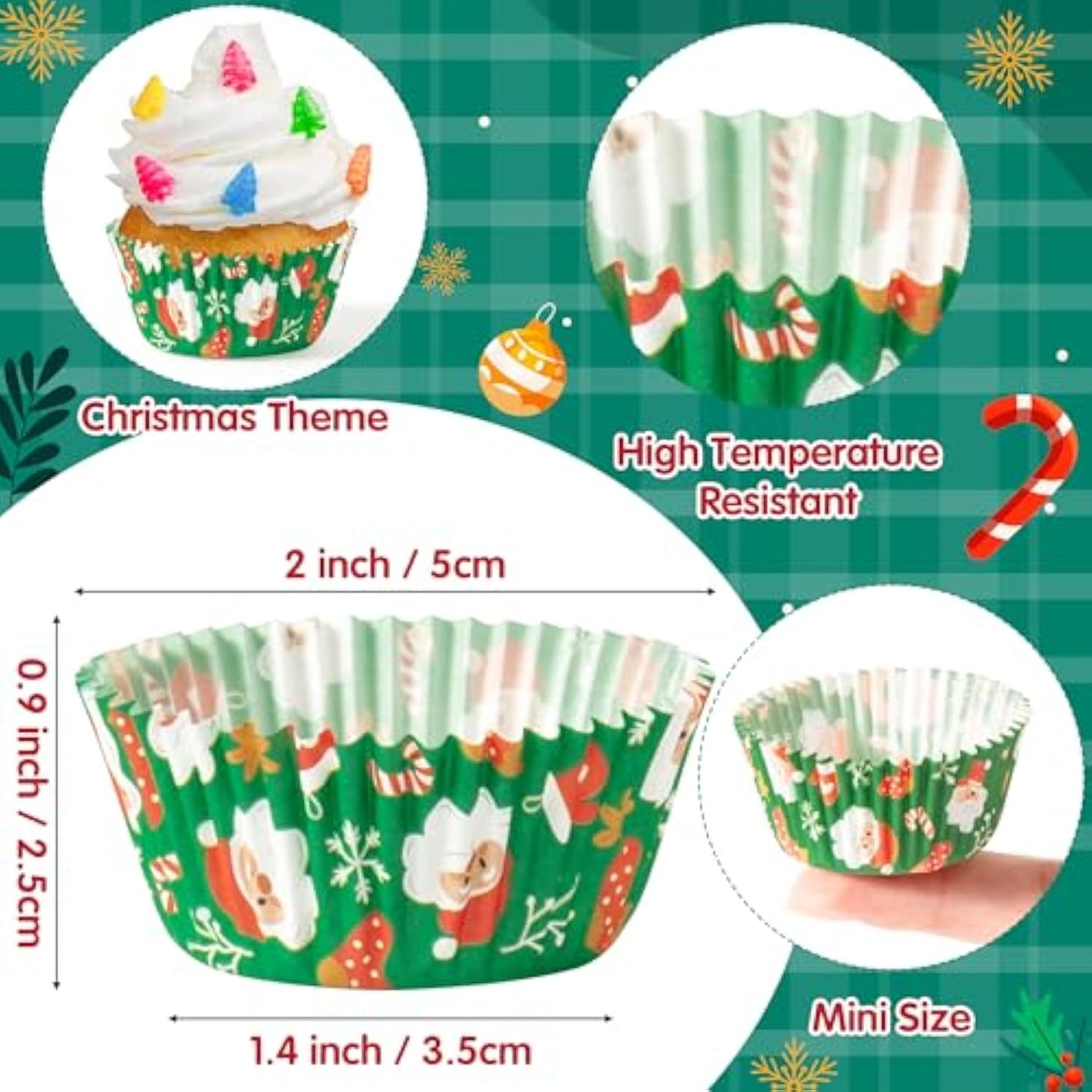 Christmas Mini Cupcake Liners - 600Pcs Merry Christmas Candy Baking Cups Muffin Cupcake Wrappers, Xmas Tree Santa Claus Snowman Chocolate Cake Wrap Making Supplies For Xmas Eve Party(10 Styles)