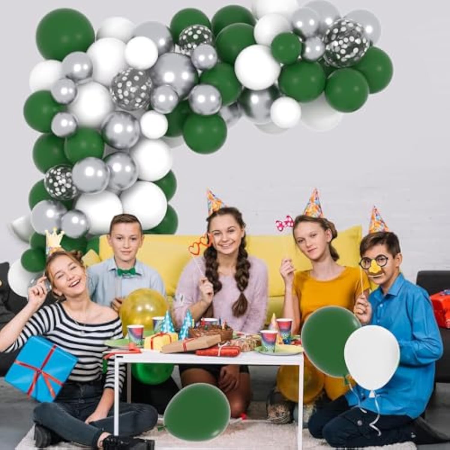 Dark Green White Silver Balloon Garland Arch Kit - 122Pcs White Dark G