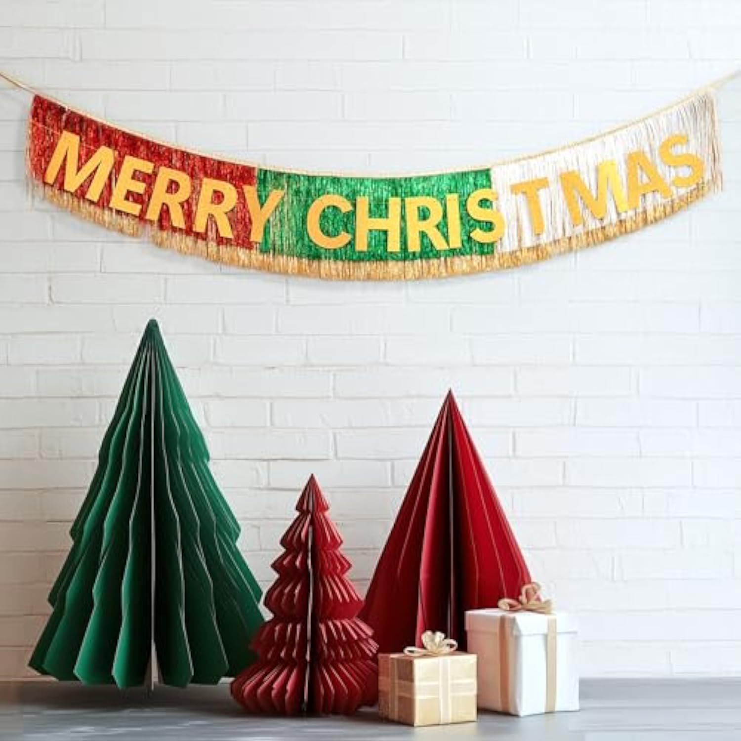 Merry Christmas Banner | Christmas Banner With Foil Fringe Tinsel Curtains 6 Feet | Christmas Party Banner For Xmas Party Supplier | Xmas Indoor Hanging For Party Decorations