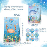 12 Pcs Under The Sea Party Favor Gift Bags With Stickers Ocean Animals Treat Goodies Bags Birthday Party Decorations Turtle Whale Beach Theme Baby Shower