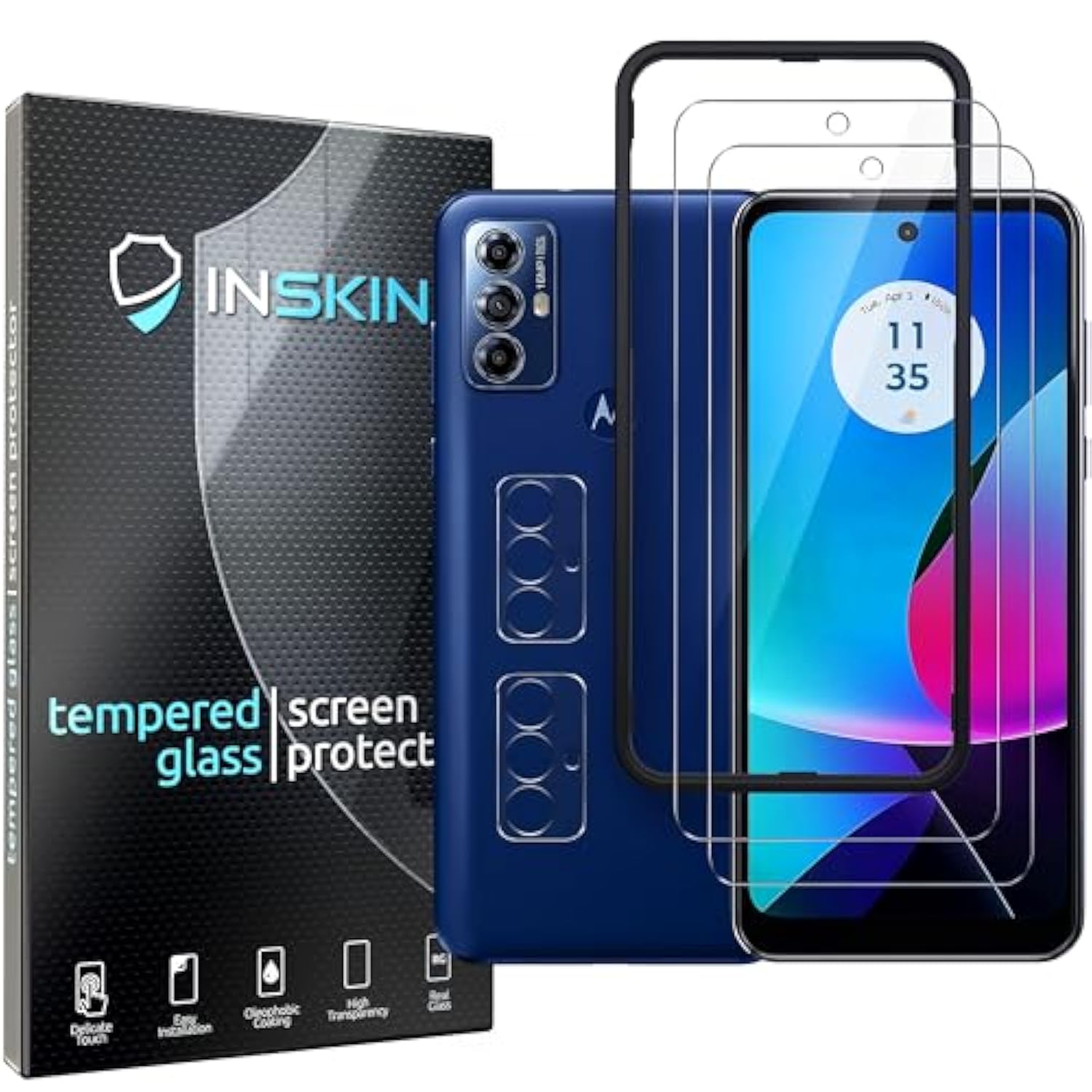 Inskin Screen Protector for Motorola Moto G Play (6.5 inch, 2023) - Ultimate 2+2 Set with Camera Lens Guard and Auto Alignment Tray - Ultra HD, Fingerprint ID and Case Compatible