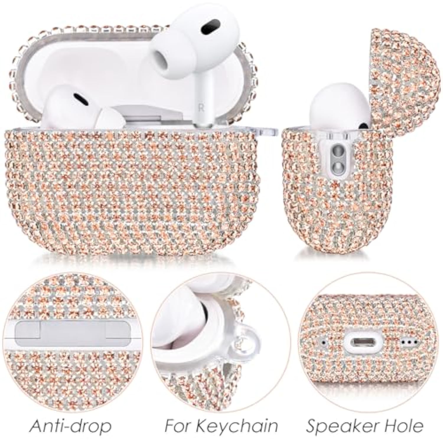 Bling Case For Airpods Pro 2Nd 1St Generation Case - Jewelry Cute Airpods Pro 1 2 Case Cover With Glitter Keychain Women 2025 Crystal Fancy Case For Ipods Pro2 1 Wireless Charging Cases-Gold