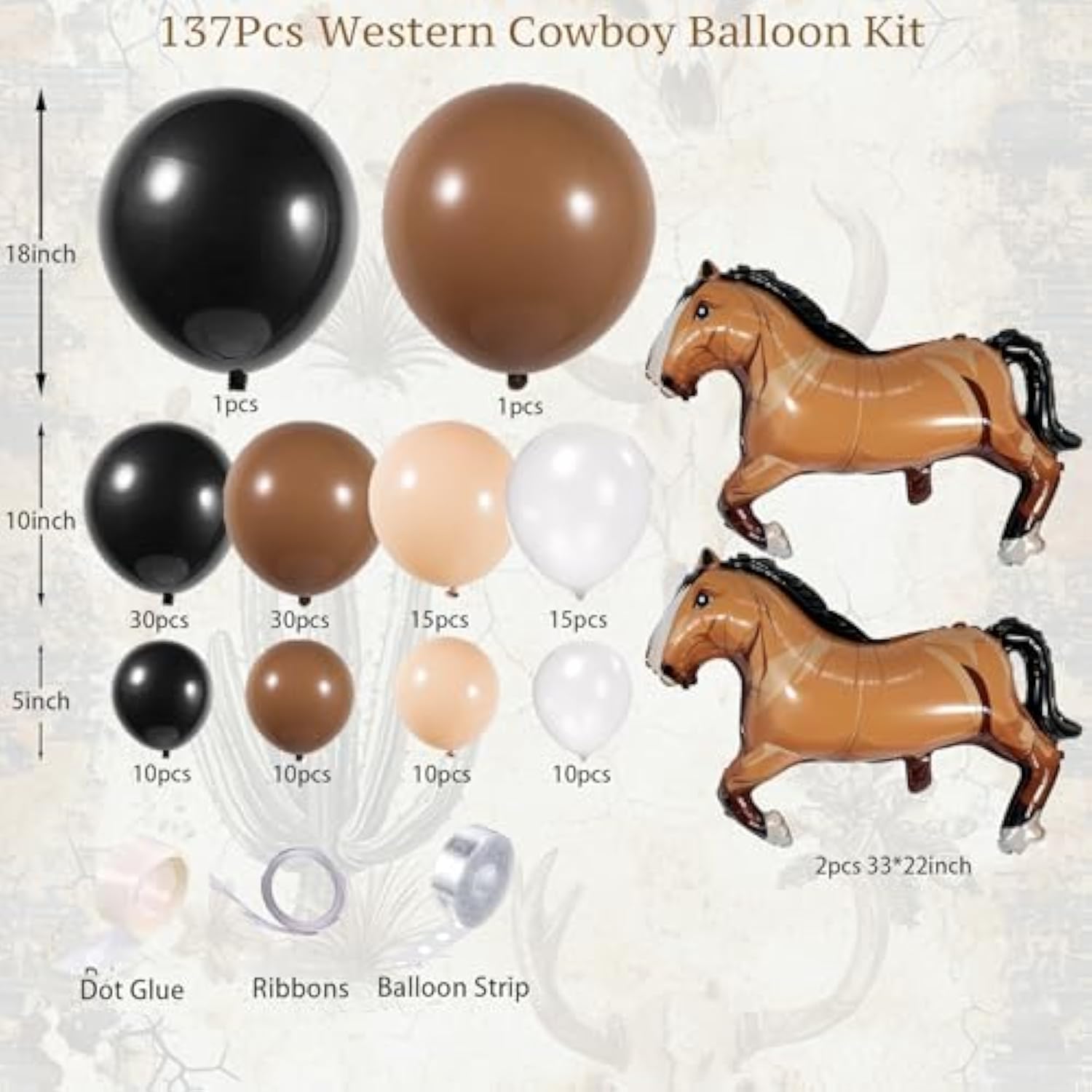 137pcs Western Balloon Garland Kit – Cowboy & Horse Theme for Rodeo, Farm and Country Parties