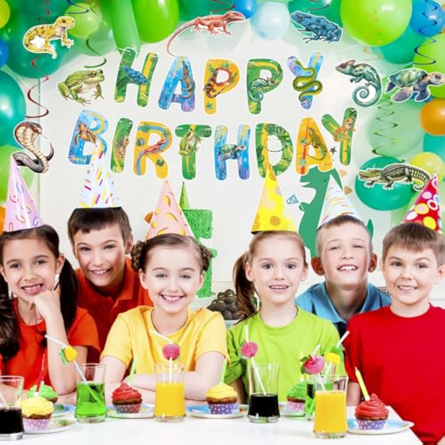 Reptile Birthday Party Decorations Reptile Swamp Happy Birthday Banner And 15 Pcs Hanging Swirls Safari Animals Lizard Snake Alligator Turtle Party Favors Supplies