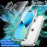 JETech 5 in 1 Case for iPhone 13 Mini 5.4-Inch, with 2-Pack Screen Protector and Camera Lens Protector, Non-Yellowing Shockproof Bumper Phone Cover, Full Coverage Tempered Glass Film (Clear)