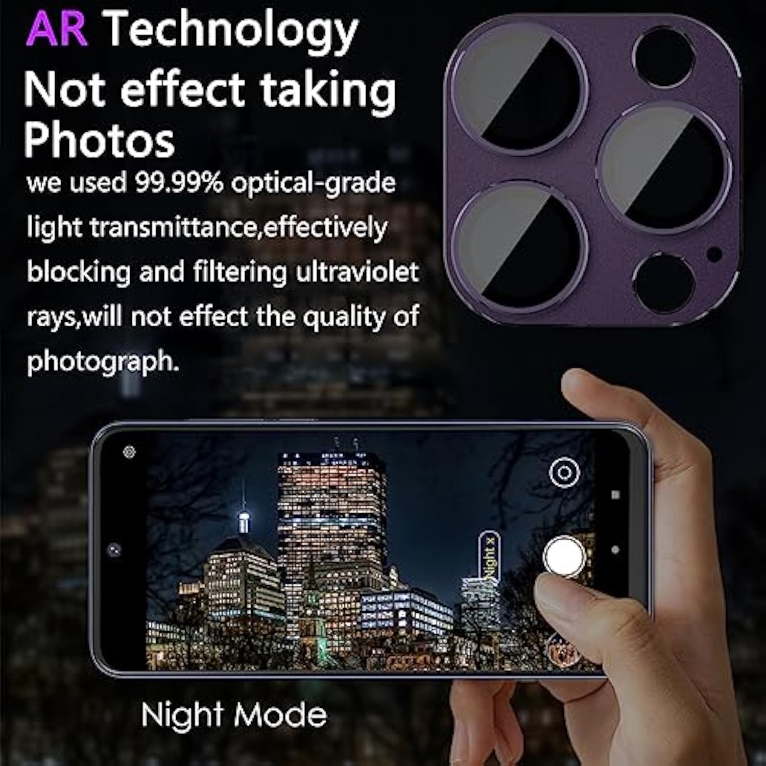2 Pack Camera Lens Protector For Iphone 14 Pro/14 Pro Max,[Not Easy To Breakn ] Ar Tempered Glass Strong Adsorption Metal Camera Cover Screen-Dark Purple