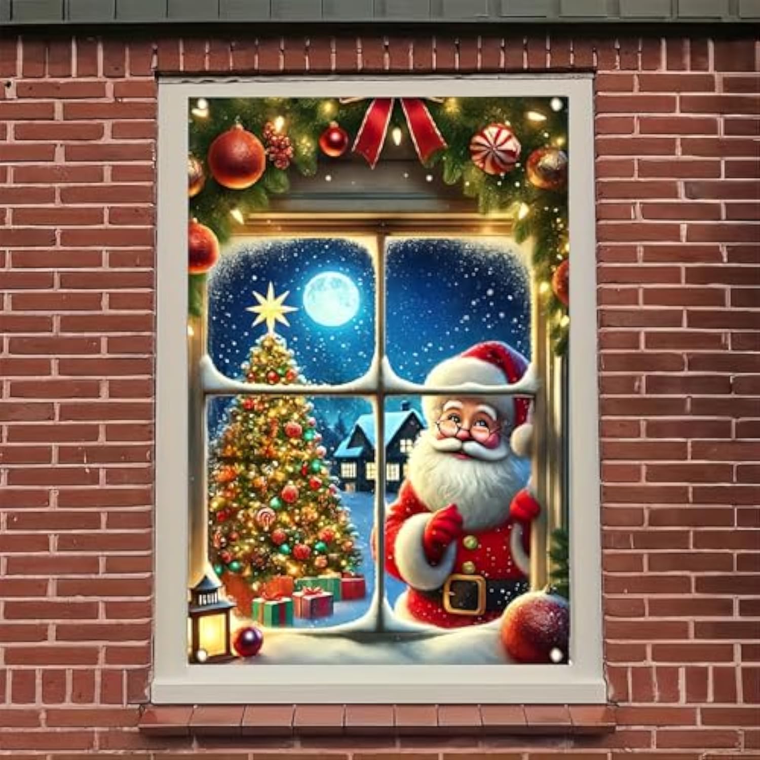 Santa Claus Merry Christmas Window Banner 41x30in Holiday Decor