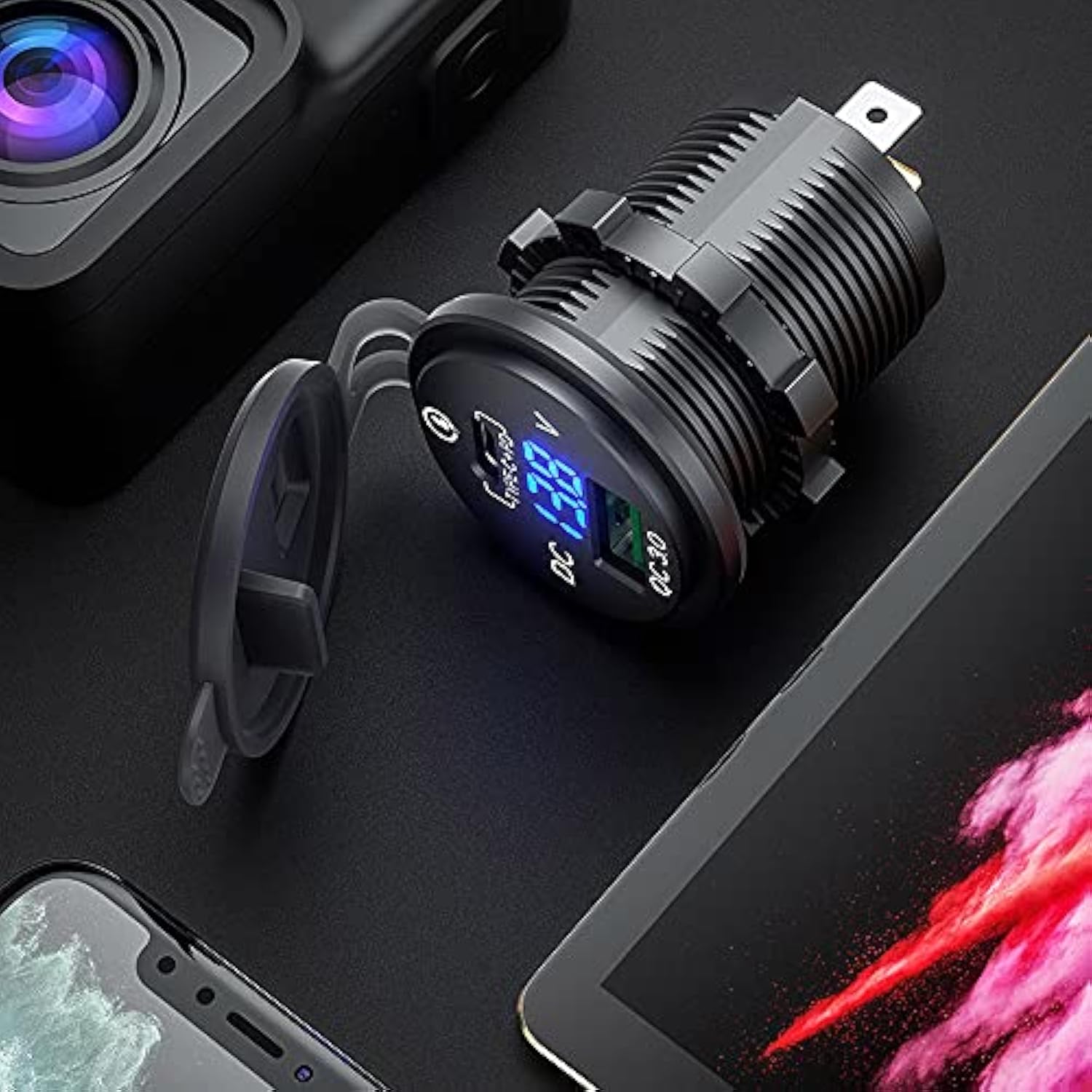 63W Usb C Car Charger Socket, 45W Pd Outlet 18W Qc3.0 Charger 12V Usb Cigarette Lighter Socket With Led Voltmeter For Car Rv Boat Marine Truck Motorcycle