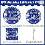 200Pcs 16Th Birthday Party Tableware Set, Blue And Silver Happy 16Th Birthday Party Decorations Supplies For Boys Girls 16 Years Old Party Dessert Plates Napkins Forks Favors, Serve 50