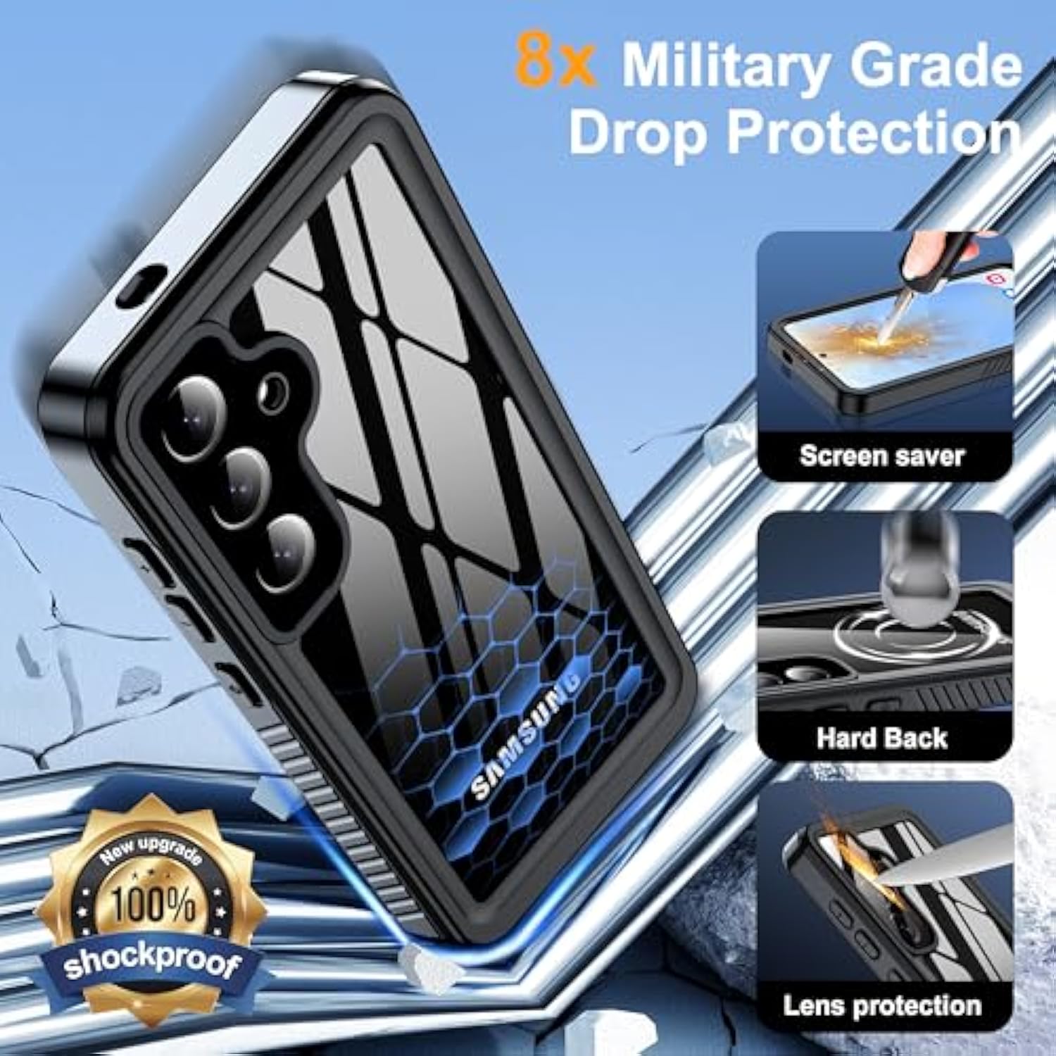 For Samsung Galaxy S25 Case Waterproof,Ip68 Waterproof Dustproof Case With Built-In Screen Protector, Full Body Protective Phone Cover For Galaxy S25 6.2 Inch, Black/Clear