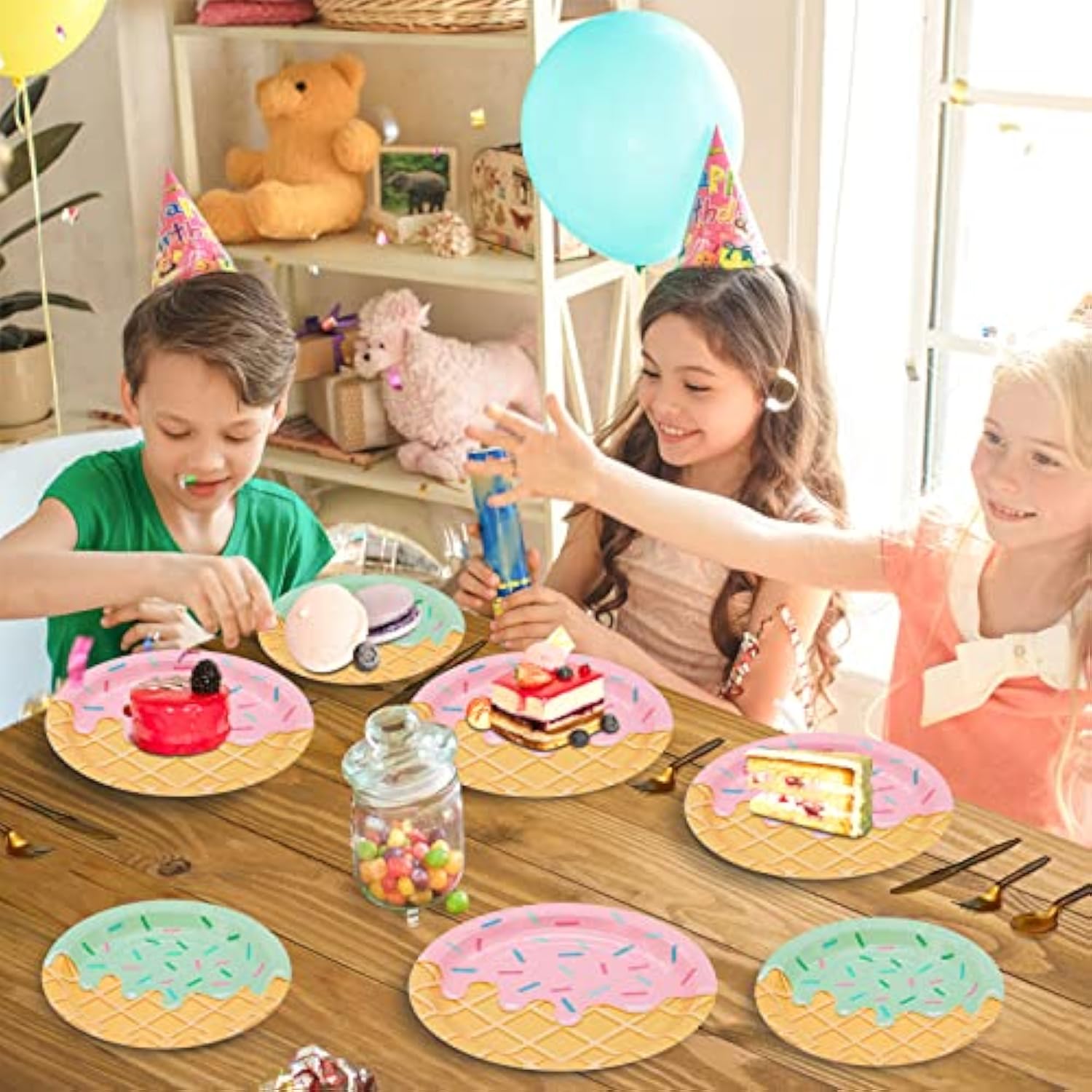 100PCS Ice Cream Party Plates - Disposable Tableware Set for 50 Guests