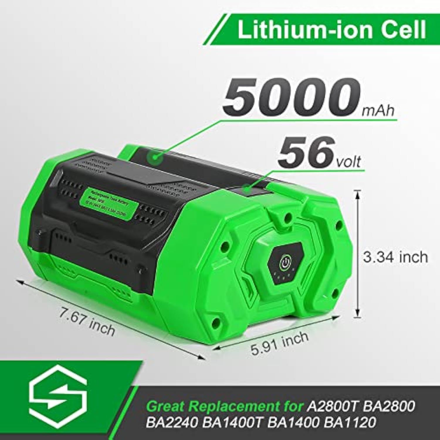 5Ah 56V Li-Ion Replacement Battery for Ego BA2800 BA4200 BA5600 Series