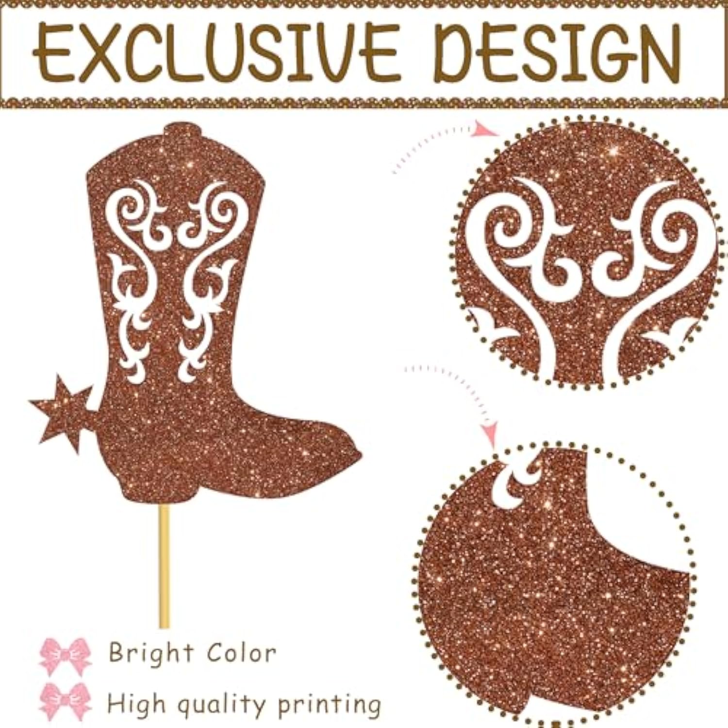 Boots Or Bows Gender Reveal Centerpiece Sticks Cowgirl Party Table Toppers 12Pcs Glitter Boots Or Bows Party Supplies For Western Themed Boy Or Girl Baby Shower Birthday Party Decor