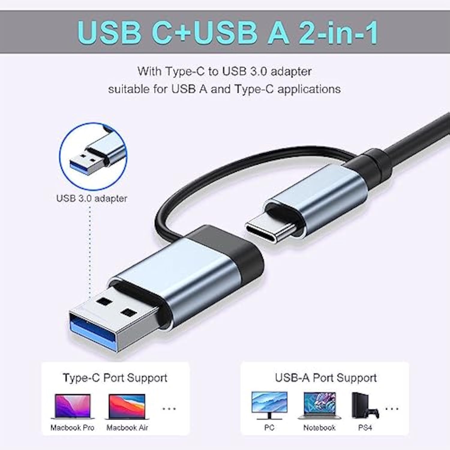 Usb C Hub Usb Hub 3.0, Aluminum 7 In 1 Usb Extender, Usb Splitter With 1 X Usb
