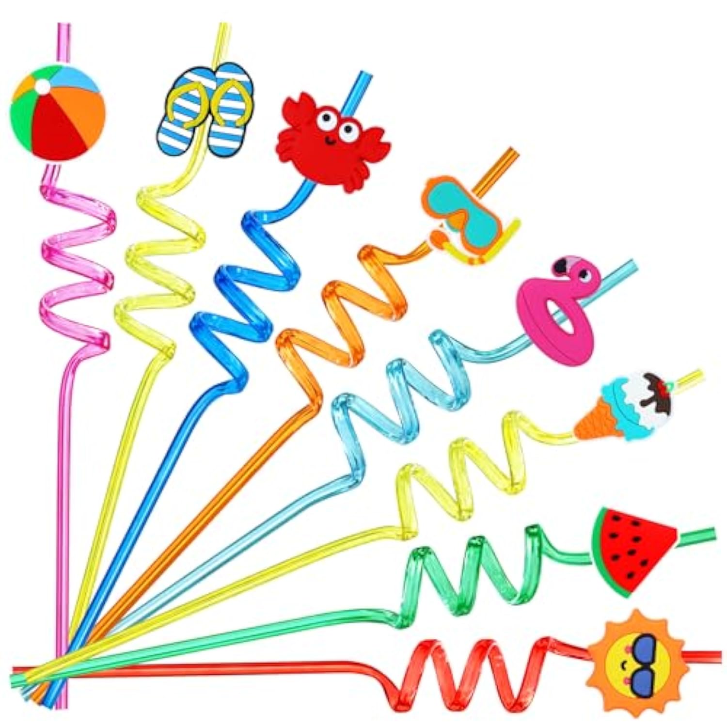 24Pcs Drinking Straws, Pool Party Decorations Supplies Summer Pool Beach Party Favors Crazy Silly Straws For Kids Hawaiian Birthday Goodie Bag Stuffers End Of Year Student Gifts Bulk Prizes For Kids