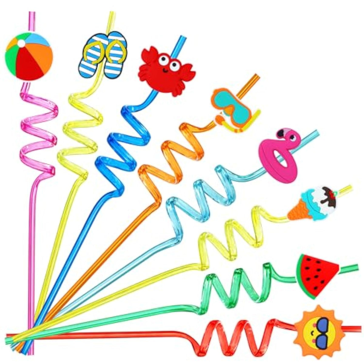 24Pcs Drinking Straws, Pool Party Decorations Supplies Summer Pool Beach Party Favors Crazy Silly Straws For Kids Hawaiian Birthday Goodie Bag Stuffers End Of Year Student Gifts Bulk Prizes For Kids