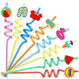 24Pcs Drinking Straws, Pool Party Decorations Supplies Summer Pool Beach Party Favors Crazy Silly Straws For Kids Hawaiian Birthday Goodie Bag Stuffers End Of Year Student Gifts Bulk Prizes For Kids