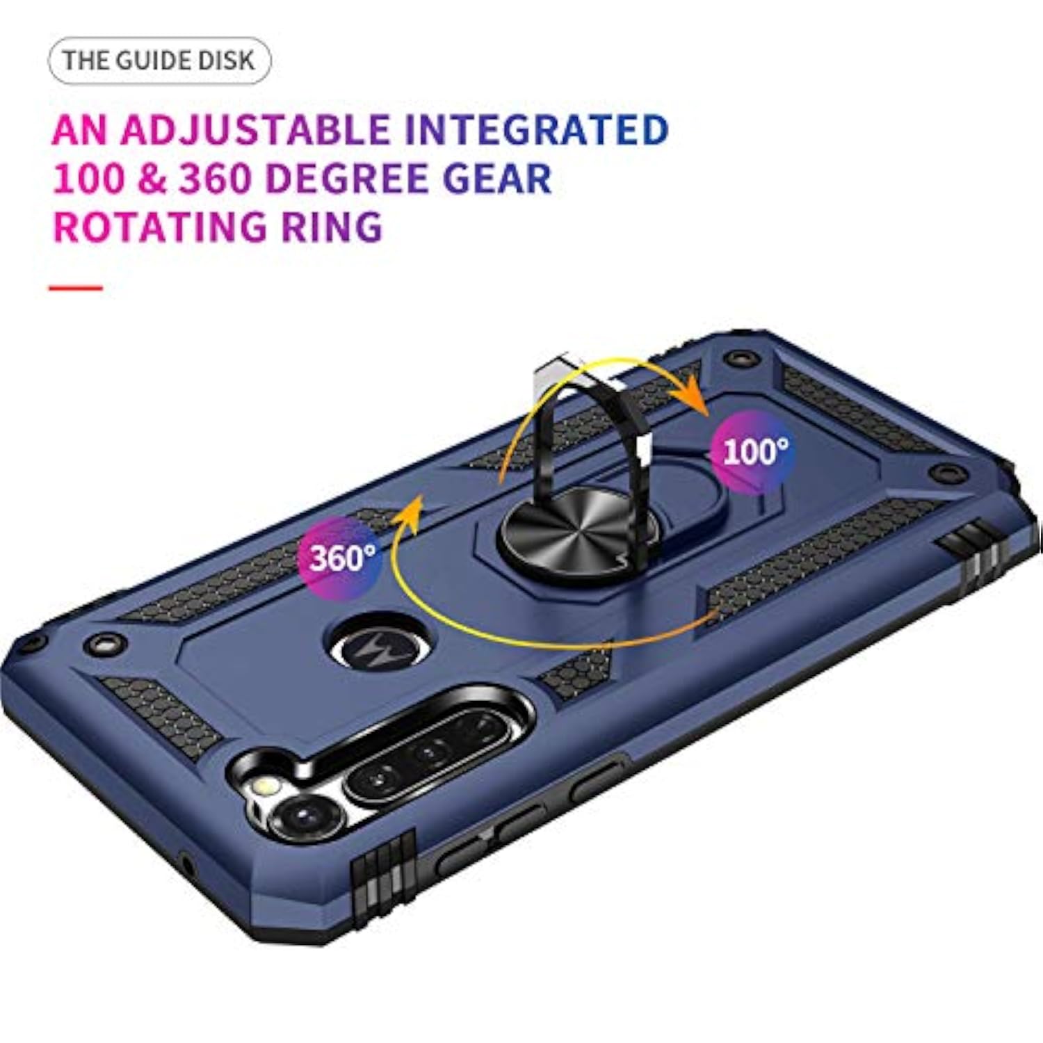 Motorola Moto G Stylus/Pro 2020 Edition Phone Case with Tempered Glass Screen Protectors and Ring Kickstand Car Mount Shockproof Cover, Blue