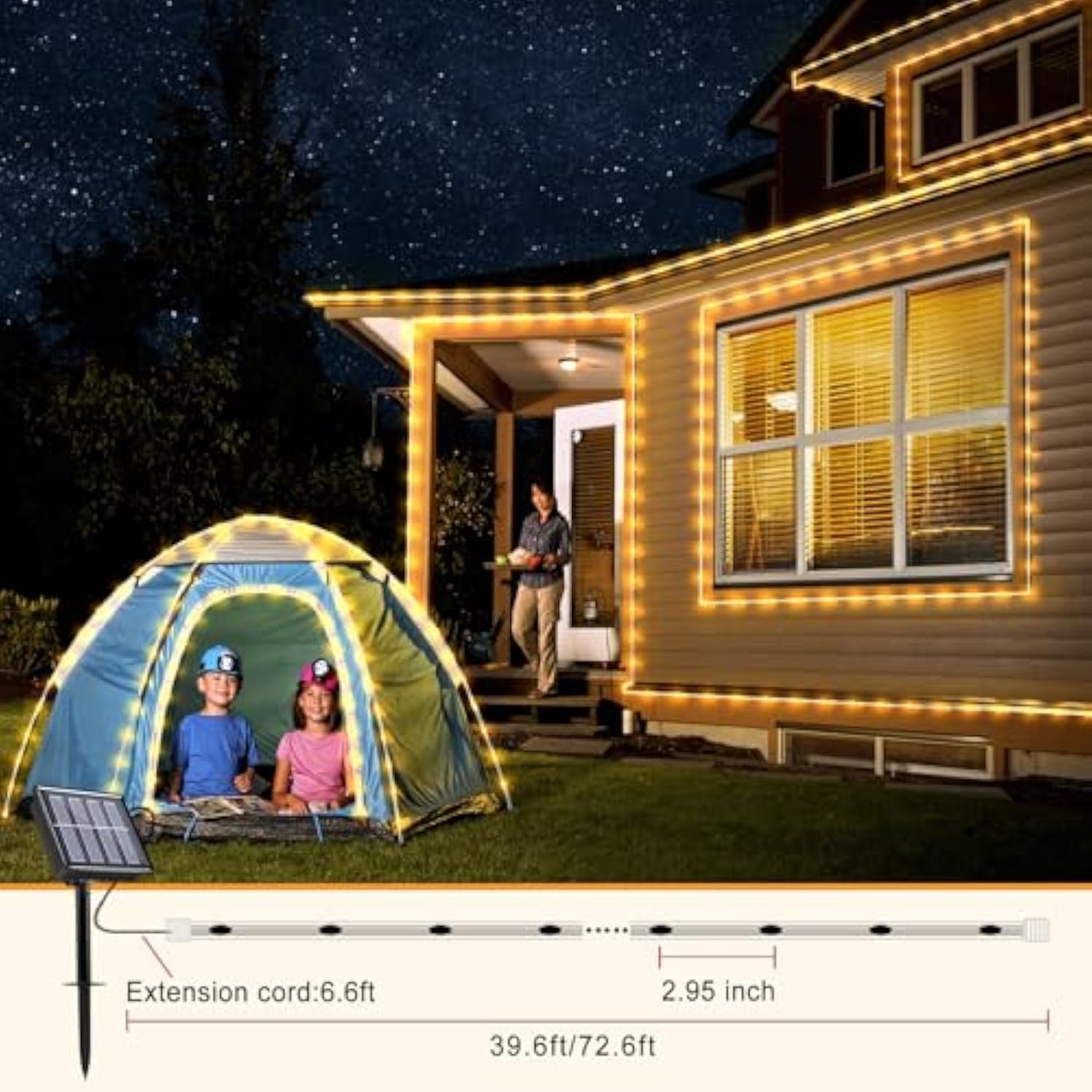 Solar Rope Lights Outdoor Waterproof, 33Ft 135Led Solar String Lights For Outside 8 Modes, Flexible Solar Powered Christmas Light For Pool Trampoline Garden Patio Tree Party Decorations, Warm White