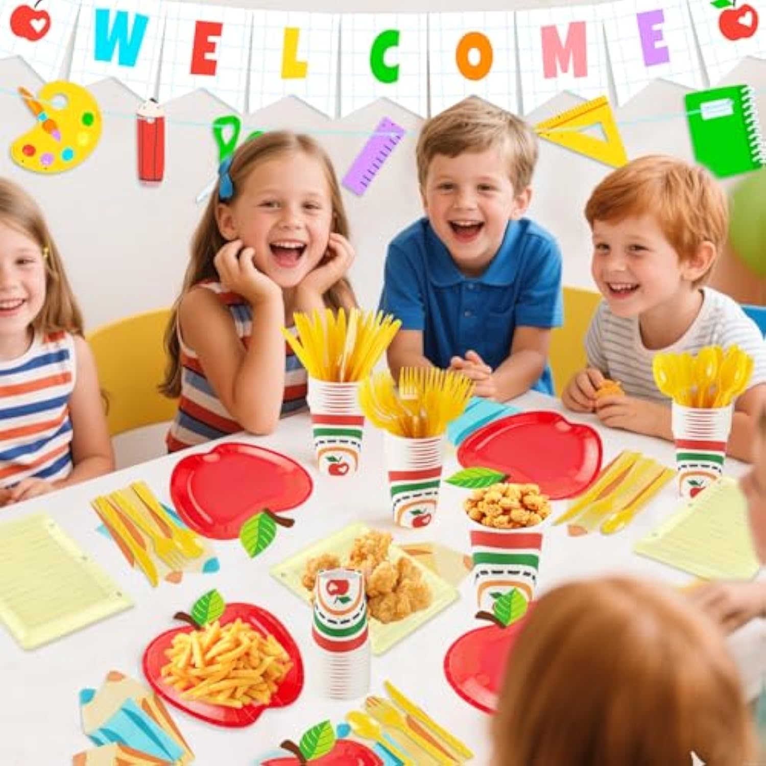 177Pcs Back To School Party Plates Napkins Cups With Welcome Banners Supplies First Day Of School Disposable Tableware Set For Preschool Kindergarten Graduation Party Table Decor, Serves 25