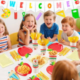 177Pcs Back To School Party Plates Napkins Cups With Welcome Banners Supplies First Day Of School Disposable Tableware Set For Preschool Kindergarten Graduation Party Table Decor, Serves 25