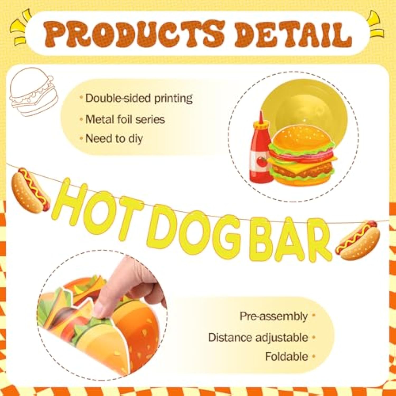 23 Pcs Hot Dog Bar Party Decorations Hot Dog Bar Banner With Hanging Swirls Decor For Sausage Food Birthday Baby Shower Party Decoration Supplies