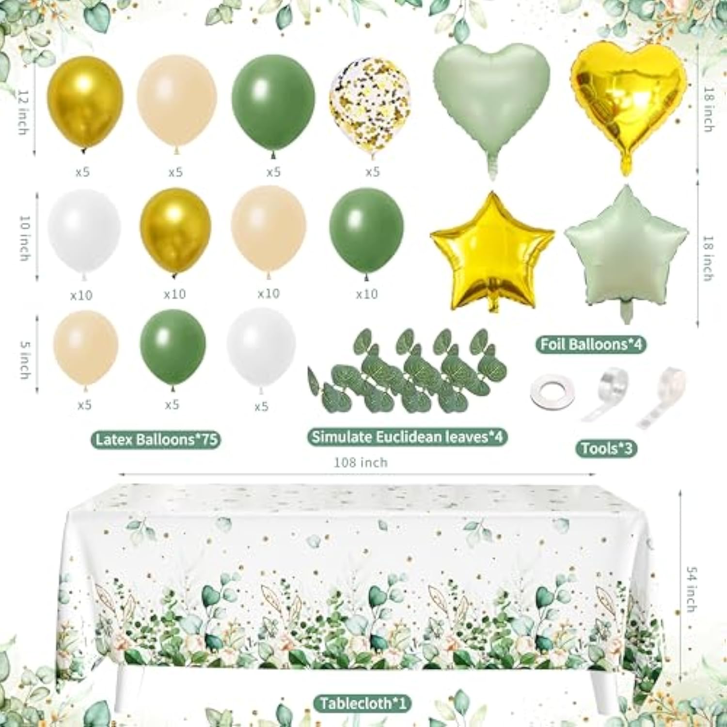 Sage Green Birthday Party Decoration Supplies For Boys Girls - Happy Birthday Backdrop, Tablecloth, Balloon Arch, Butterfly Stickers - Women Adult Decor, Neutral Baby Shower