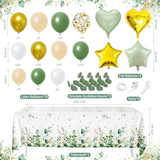 Sage Green Birthday Party Decoration Supplies For Boys Girls - Happy Birthday Backdrop, Tablecloth, Balloon Arch, Butterfly Stickers - Women Adult Decor, Neutral Baby Shower