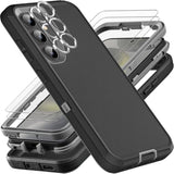 For Samsung Galaxy S24 Case, Only, [Not Fit Galaxy S24 Fe/S24 Plus/S24 Ultra], Military Grade 3 In 1 Case With 2Pcs Tempered Glass Screen Protector & Camera Lens Protector (Black/Grey)