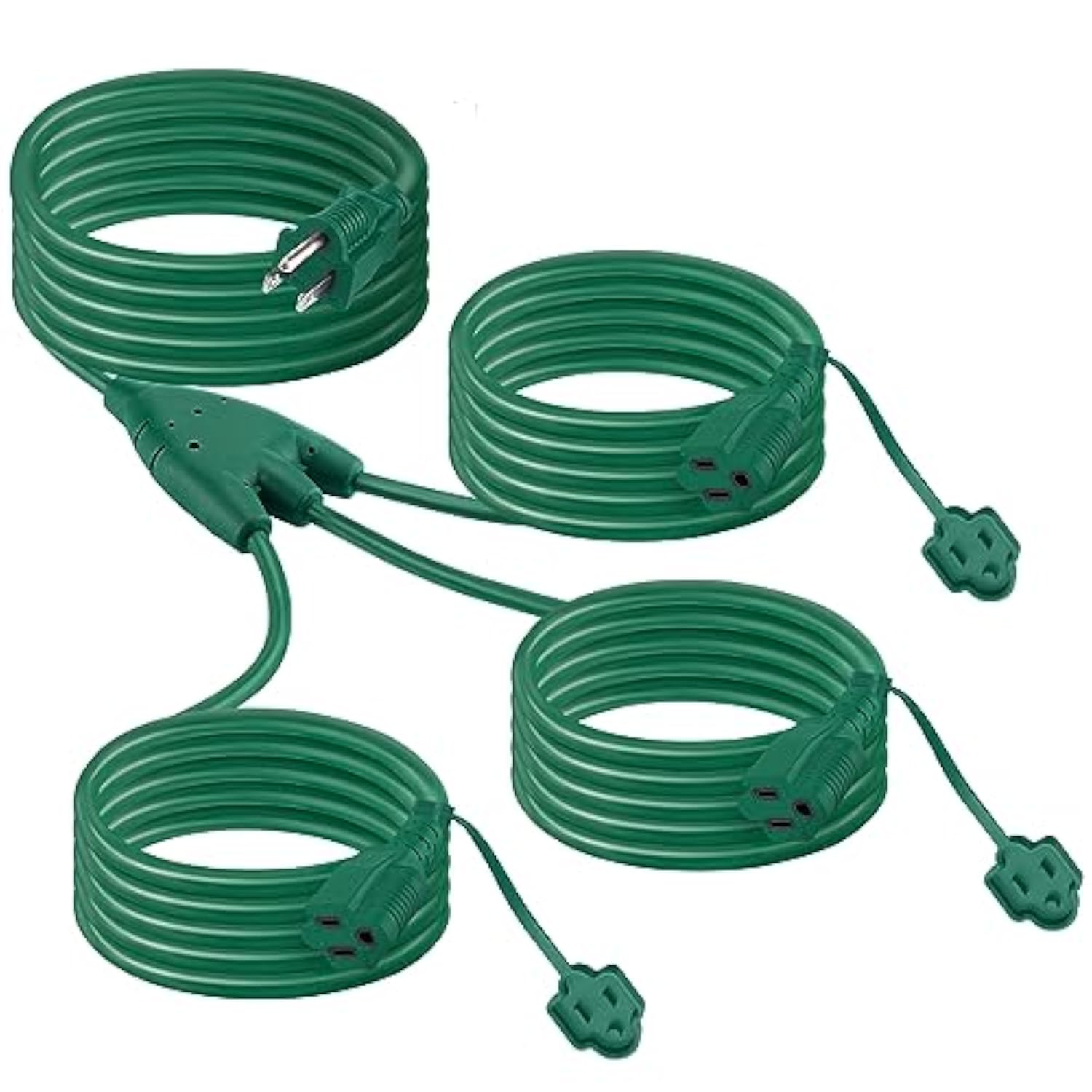 Extension Cord Outdoor With Multiple Outlets - Christmas Waterproof 1 To 3 Power Splitter, Ul Certified, 15A/1500W/16Awg/3C Power Cables Plugs For Decoration Lights, Max 13Ft (Combined 25Ft), Green