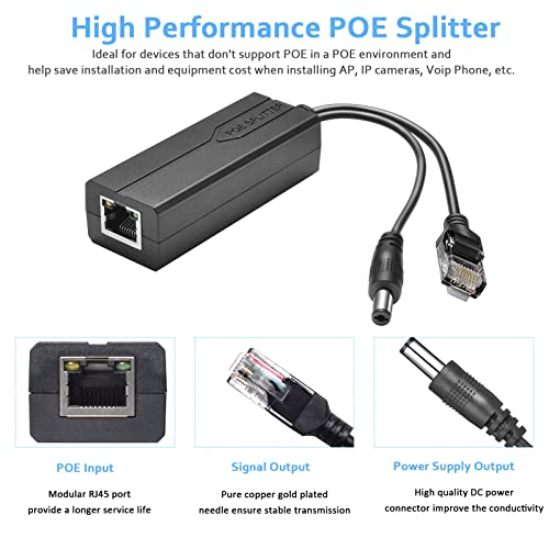 Active Poe Power Over Ethernet Splitter Adapter 48V To 12V, 5.5X2.1Mm Dc, Ieee 802.3Af/At Compliant 10/100Mbps Poe Splitter With 12V Output For Surveillance Camera Cctv & Voip Phone, 2 Pack